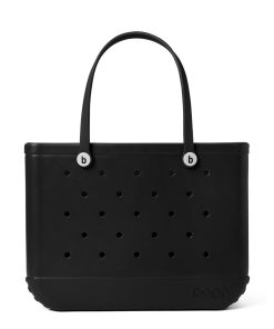 BOGG BAG - Original, Large Tote - LBD Black, White Buttons - 19in L x 9in W x 14in H - Beach, Pool, Boat, Sports - All Purpose EVA - Lightweight, Washable, Durable