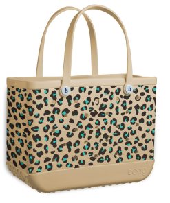 BOGG BAG - Original, Extra Large Tote Bag - Turquoise Leopard - 19in L x 9in W x 14in H - Lightweight, Washable, Durable - All Purpose EVA - for Beach, Pool, Boat, Work, Sports